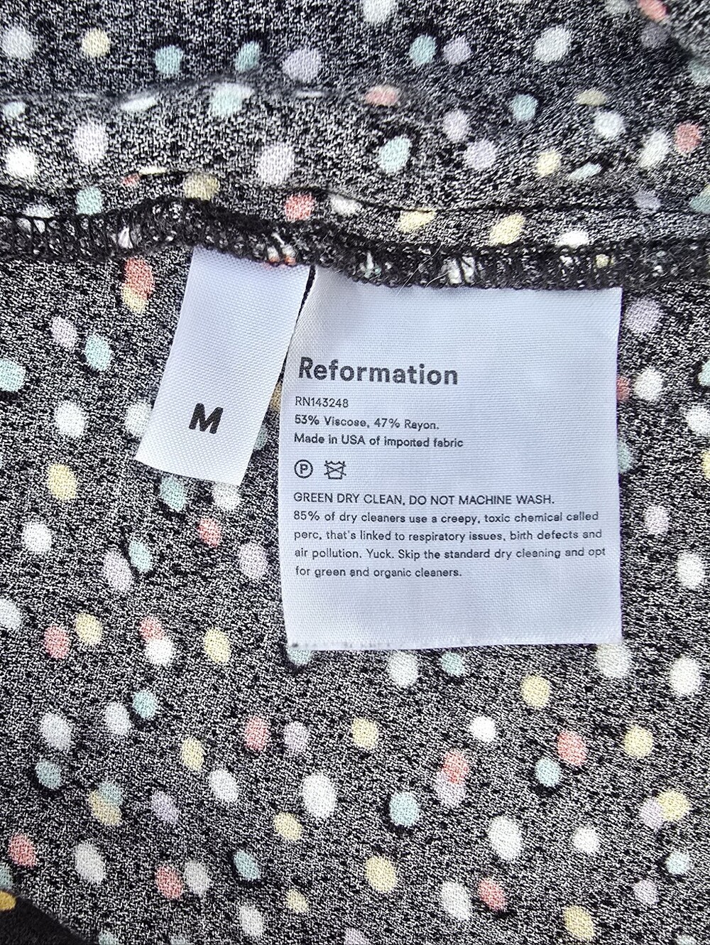 Reformation Black Dress with Pastel Polka Dot Print - Picture 4 of 7